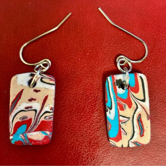 Handmade Polymer Clay Abstract Multicolor Earrings - Picture 1 of 5